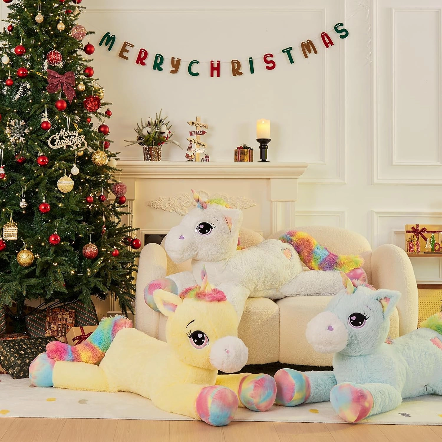 Tezituor 43 inch Unicorn Stuffed Animals for Women Girl Girlfriend, Large Unicorn Plush Pillow for Boys, Soft Plush Toys for Kids, Christmas, Birthday, Valentine's Gift (Yellow)