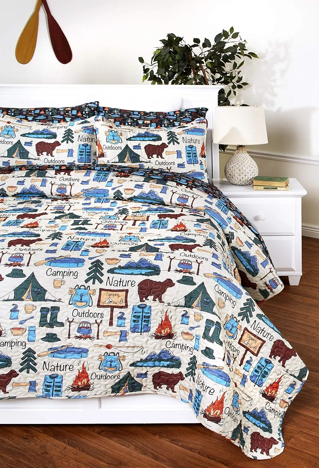 The Lakeside Collection Campsite Quilt Set with Retro Camping Print - 3-Pc. Full/Queen