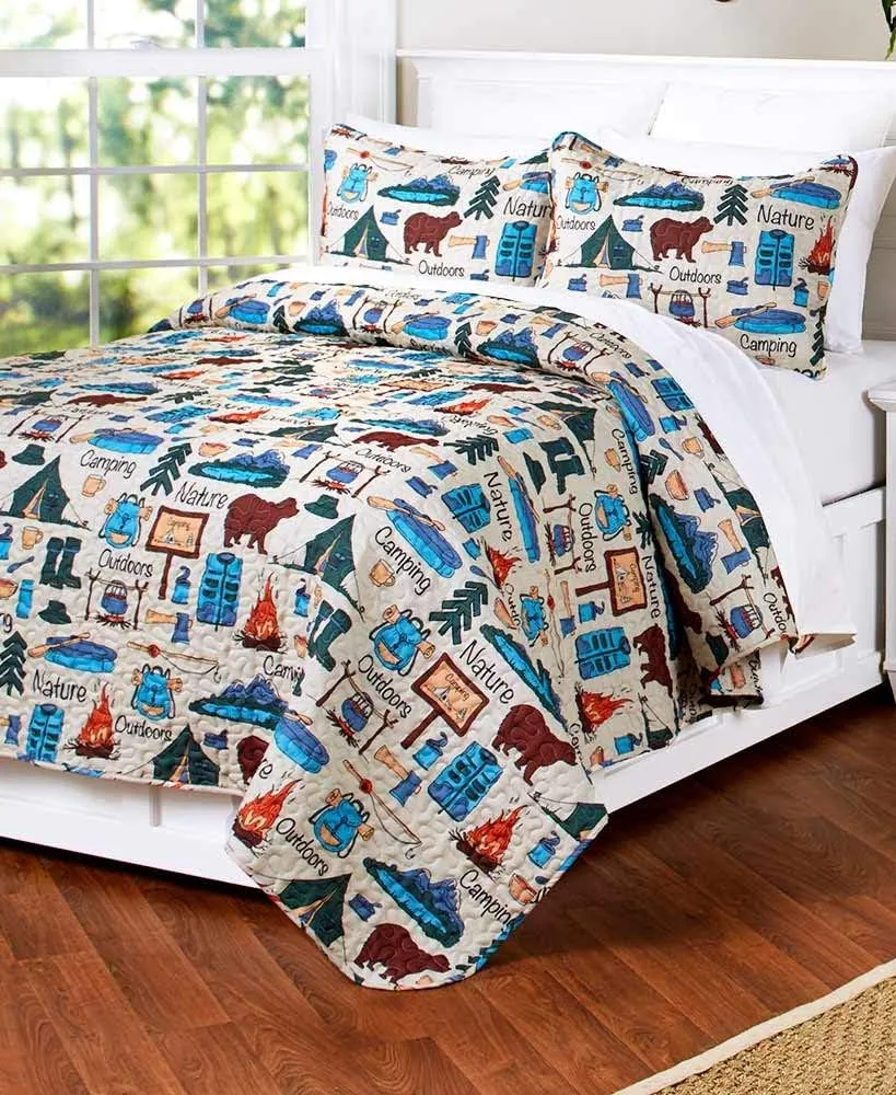 The Lakeside Collection Campsite Quilt Set with Retro Camping Print - 3-Pc. Full/Queen