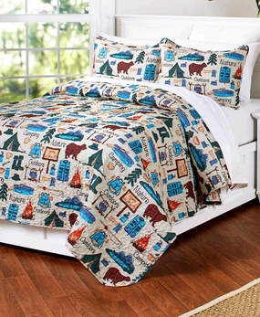 The Lakeside Collection Campsite Quilt Set with Retro Camping Print - 3-Pc. Full/Queen