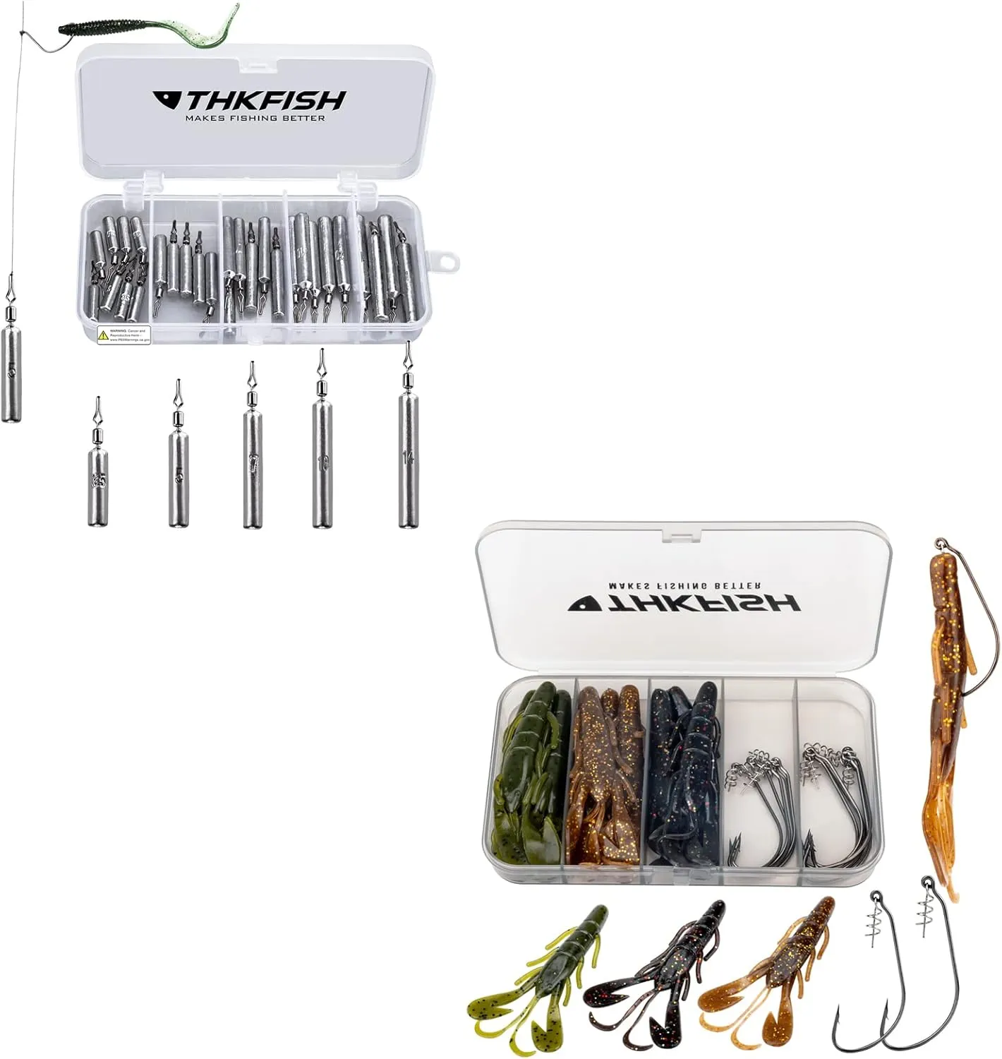 THKFISH Fishing Weights Fishing Sinker Drop Shot Weights-28PCS Fishing Hooks Twistlock Hooks Swimbait Hooks for Soft Plastics Worm 19PCS