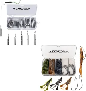 THKFISH Fishing Weights Fishing Sinker Drop Shot Weights-28PCS Fishing Hooks Twistlock Hooks Swimbait Hooks for Soft Plastics Worm 19PCS