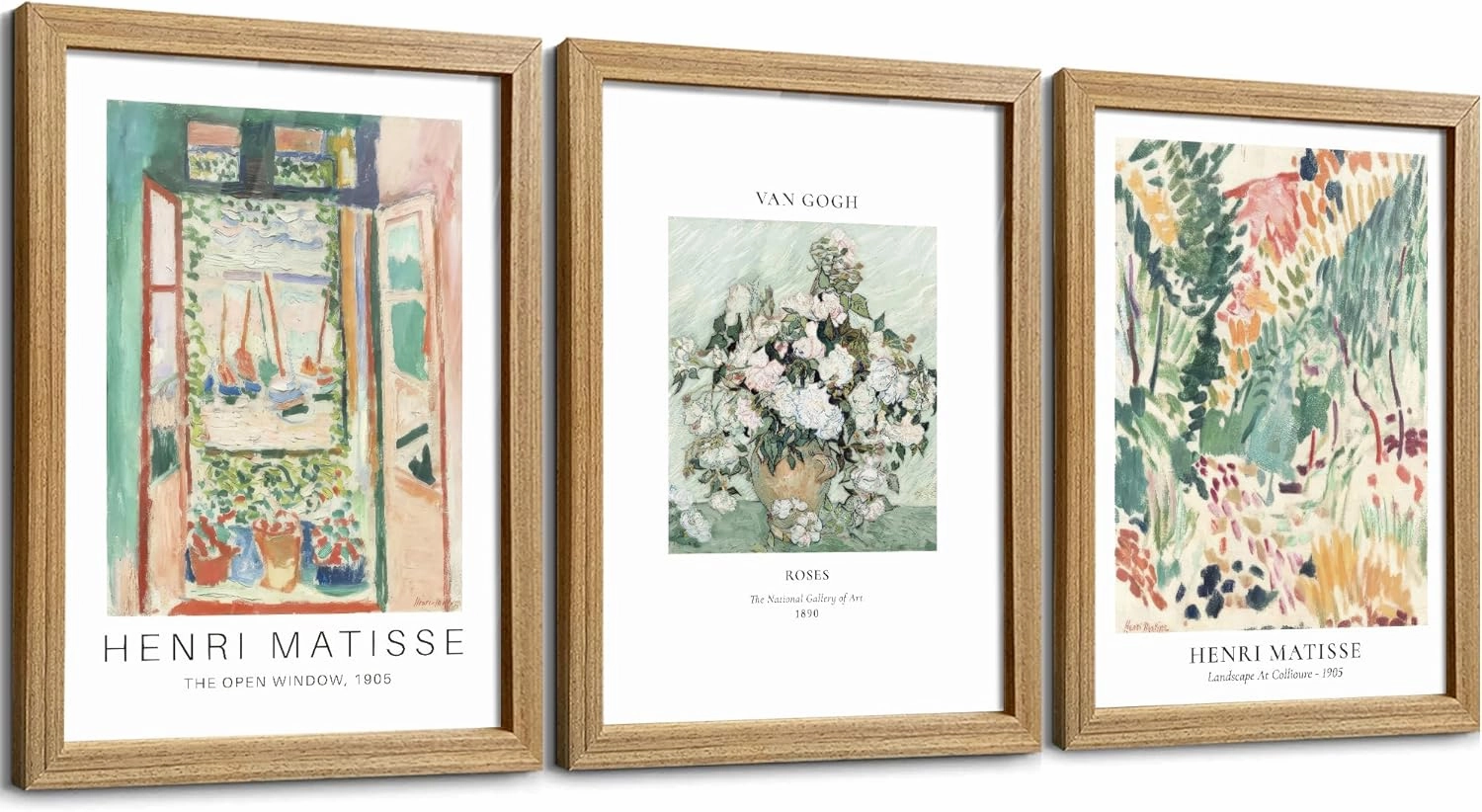 Timeless Artworks Henri Matisse The Open Window Wall Art Van Gogh Roses Canvas Wall Decor Abstract Painting Prints Set of 3 Framed for Living Room Bedroom Bathroom Home 12" X 16"