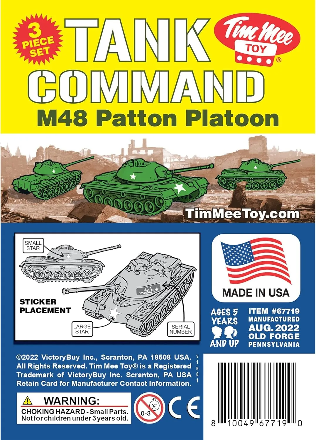 TimMee Toy Tanks for Plastic Army Men - Green WW2 3pc - Made in USA