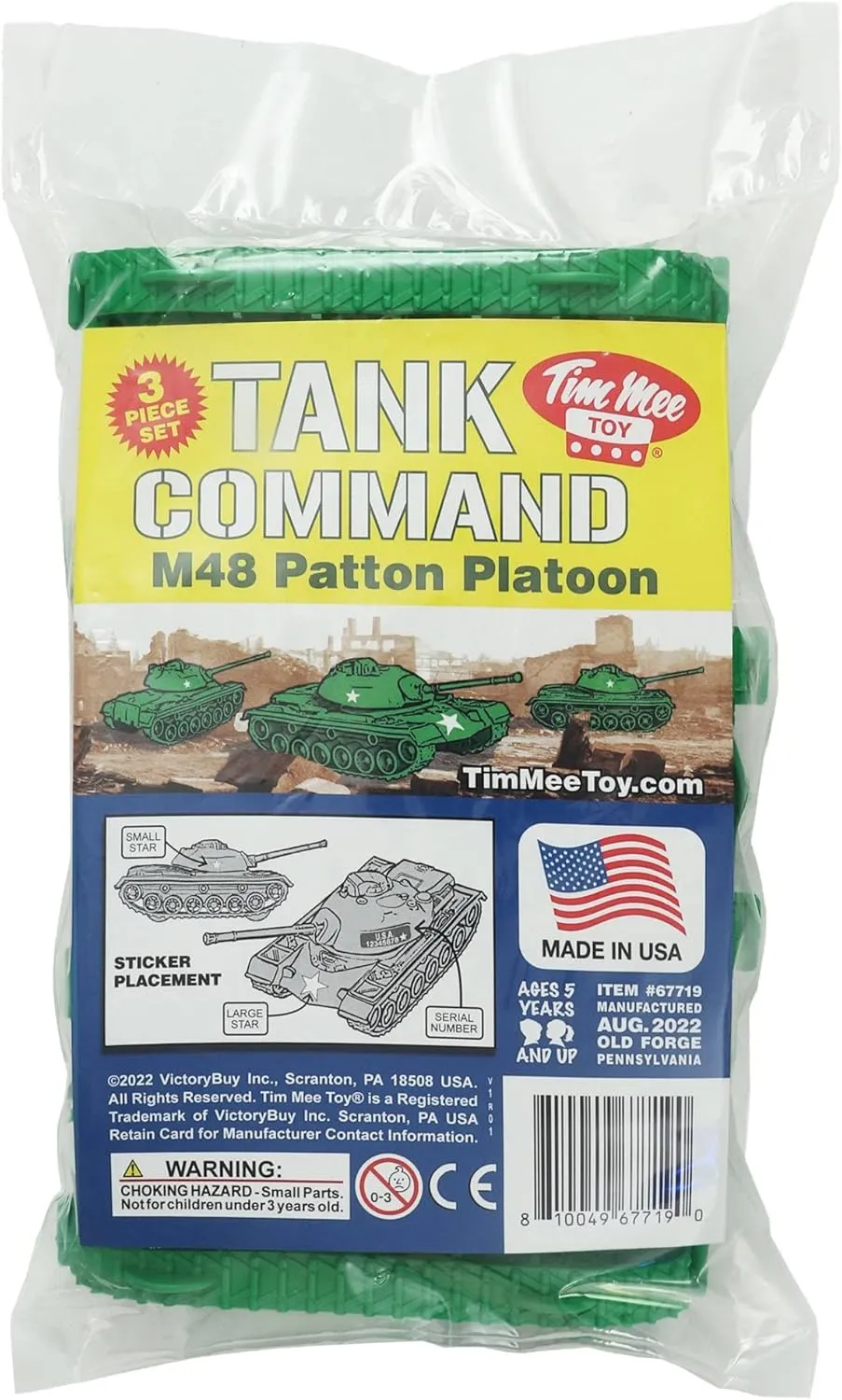 TimMee Toy Tanks for Plastic Army Men - Green WW2 3pc - Made in USA