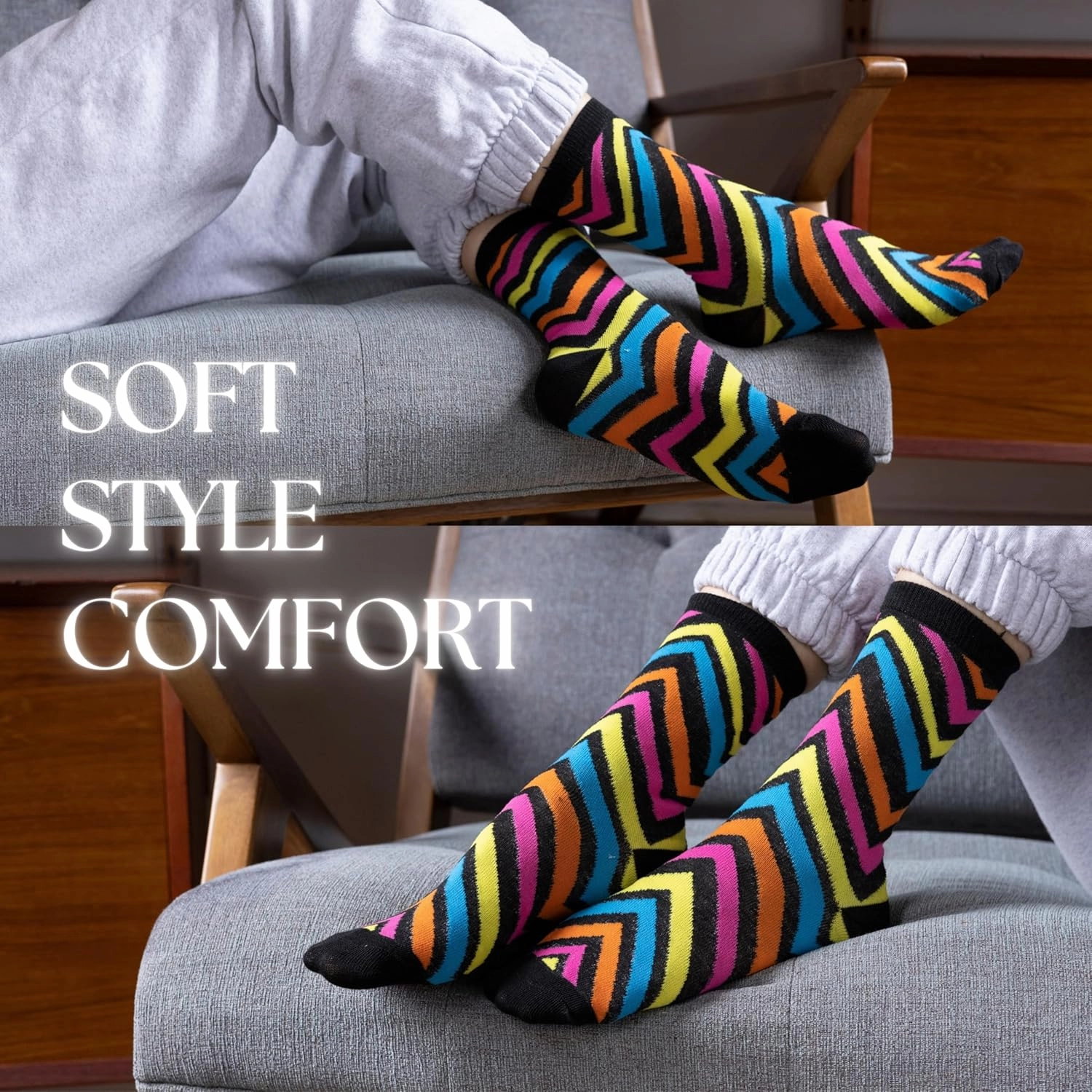 Tipi Toe Women's 12 Pairs Lightweight Colorful Patterned Crew Socks Available in Sizes 9-13