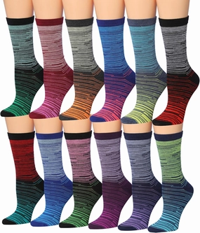 Tipi Toe Women's 12 Pairs Lightweight Colorful Patterned Crew Socks Available in Sizes 9-13