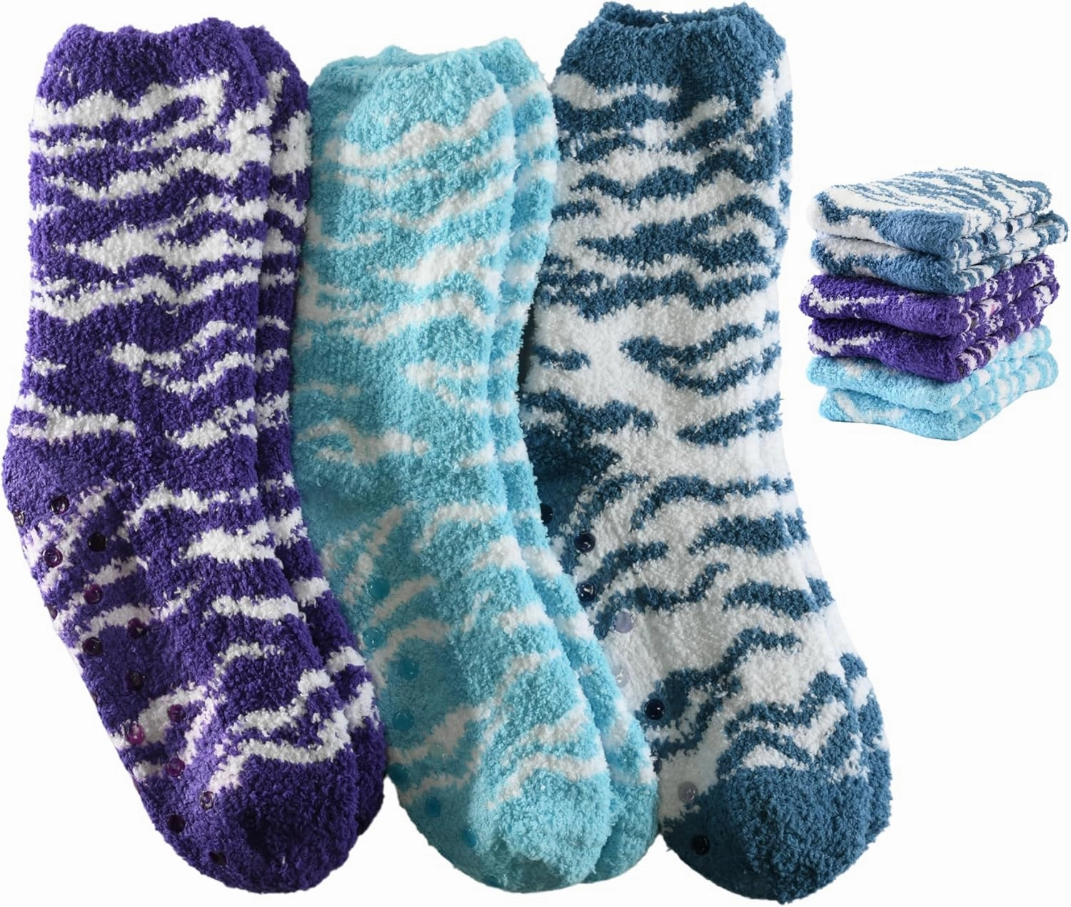 Tipi Toe Women's 3 & 6-Pairs Cozy Microfiber Soft Anti-Skid Fuzzy Crew Socks