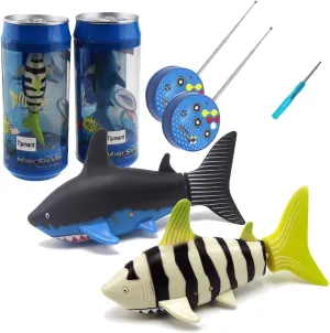 Tipmant Mini RC Fish Shark Toys Remote Control Boat Ship Electric Electronic Pet Animal Swim Water Pool Tub Bathtub Kids Gifts - 2 Pack