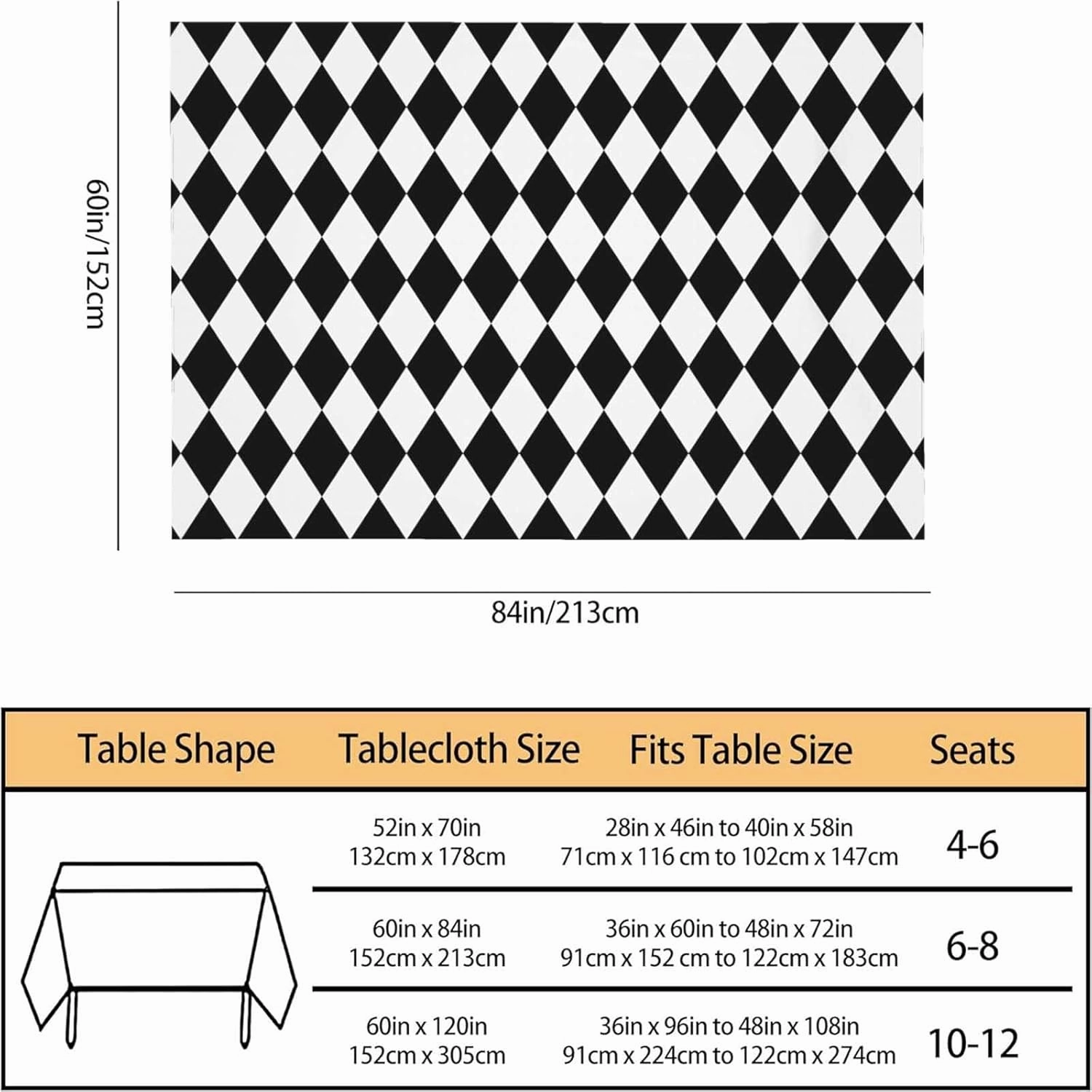 TKS MITLAN Diamond Decorative Rectangle Tablecloth Black White Diamond Pattern Polyester Table Cloths Kitchen Table Cover for Dining BBQ Picnic Coffee Table 60 x 84 Inch 6-8 Seats