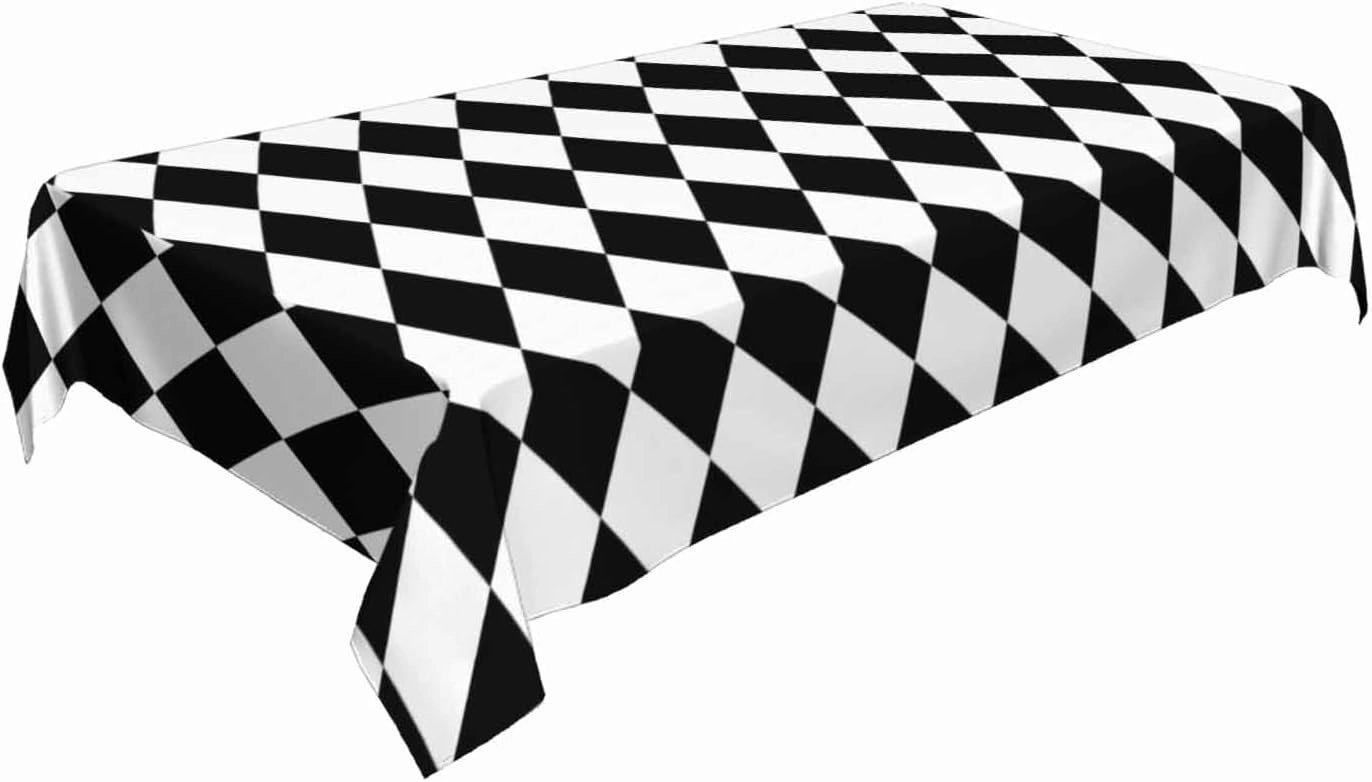 TKS MITLAN Diamond Decorative Rectangle Tablecloth Black White Diamond Pattern Polyester Table Cloths Kitchen Table Cover for Dining BBQ Picnic Coffee Table 60 x 84 Inch 6-8 Seats