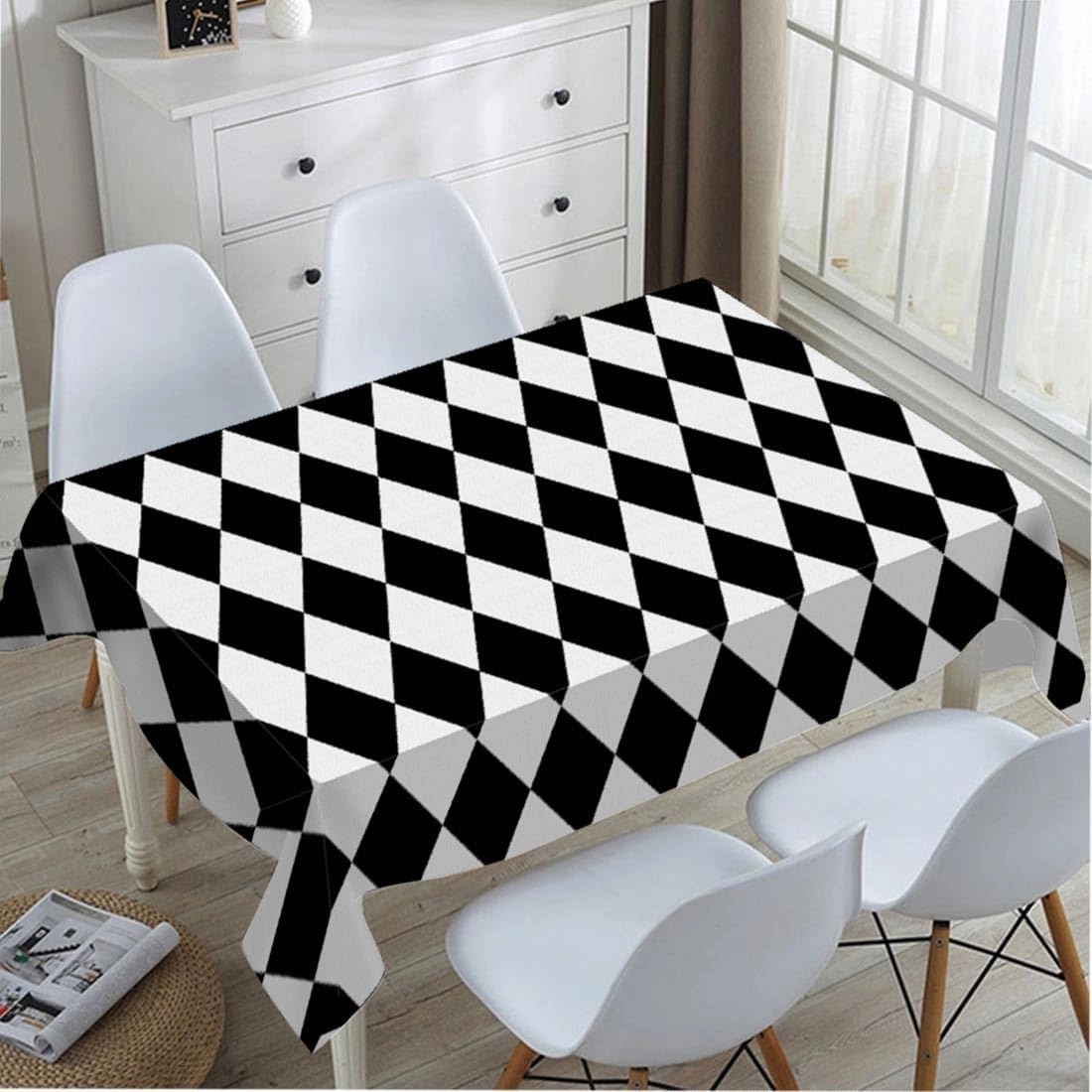 TKS MITLAN Diamond Decorative Rectangle Tablecloth Black White Diamond Pattern Polyester Table Cloths Kitchen Table Cover for Dining BBQ Picnic Coffee Table 60 x 84 Inch 6-8 Seats