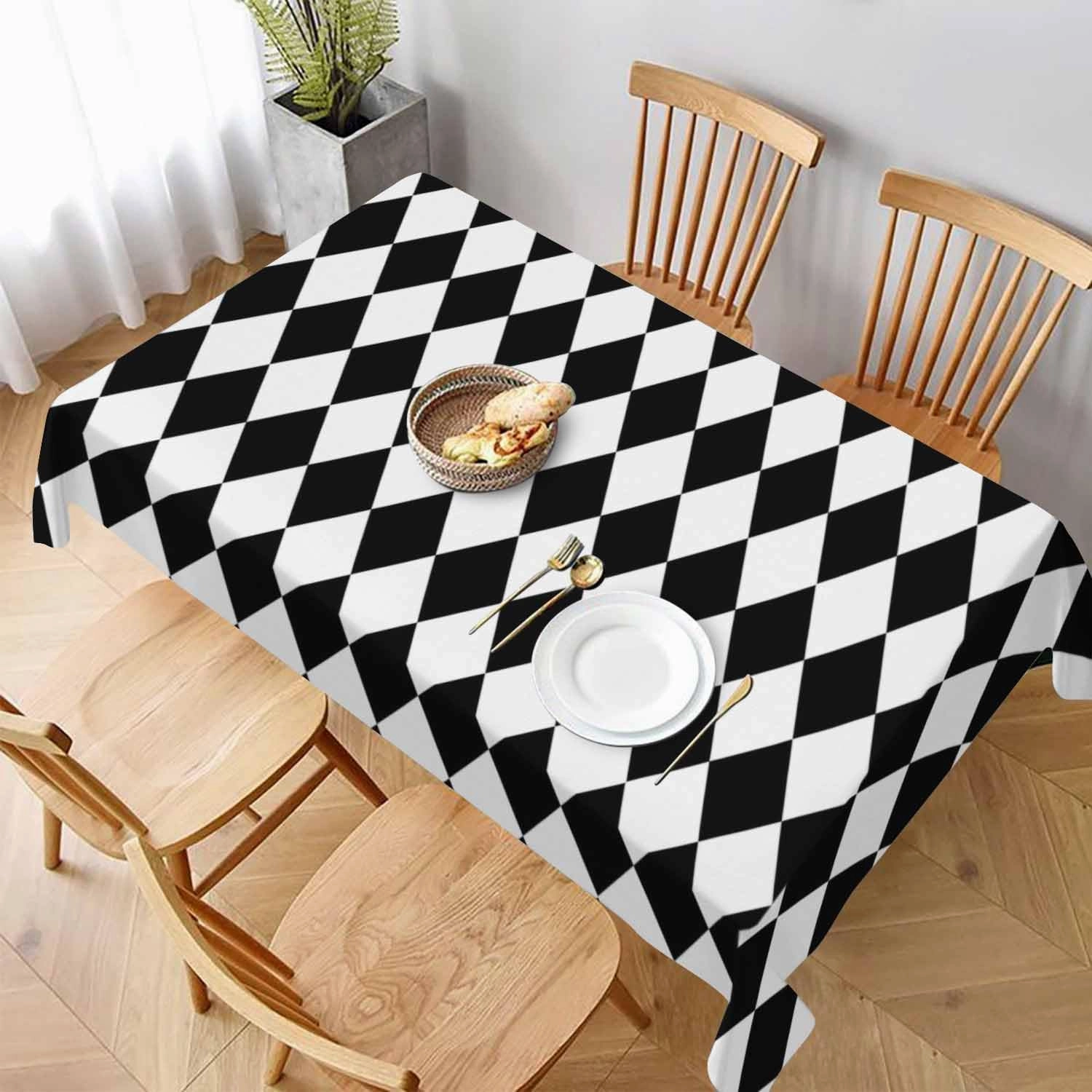 TKS MITLAN Diamond Decorative Rectangle Tablecloth Black White Diamond Pattern Polyester Table Cloths Kitchen Table Cover for Dining BBQ Picnic Coffee Table 60 x 84 Inch 6-8 Seats