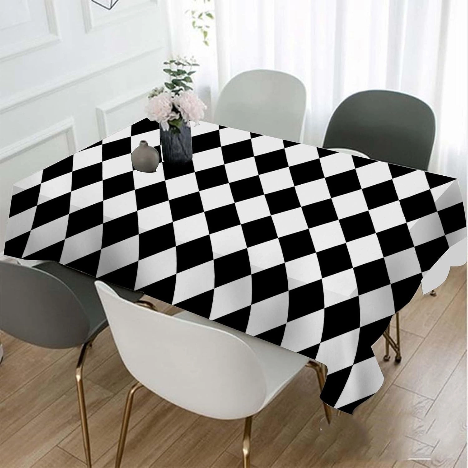 TKS MITLAN Diamond Decorative Rectangle Tablecloth Black White Diamond Pattern Polyester Table Cloths Kitchen Table Cover for Dining BBQ Picnic Coffee Table 60 x 84 Inch 6-8 Seats