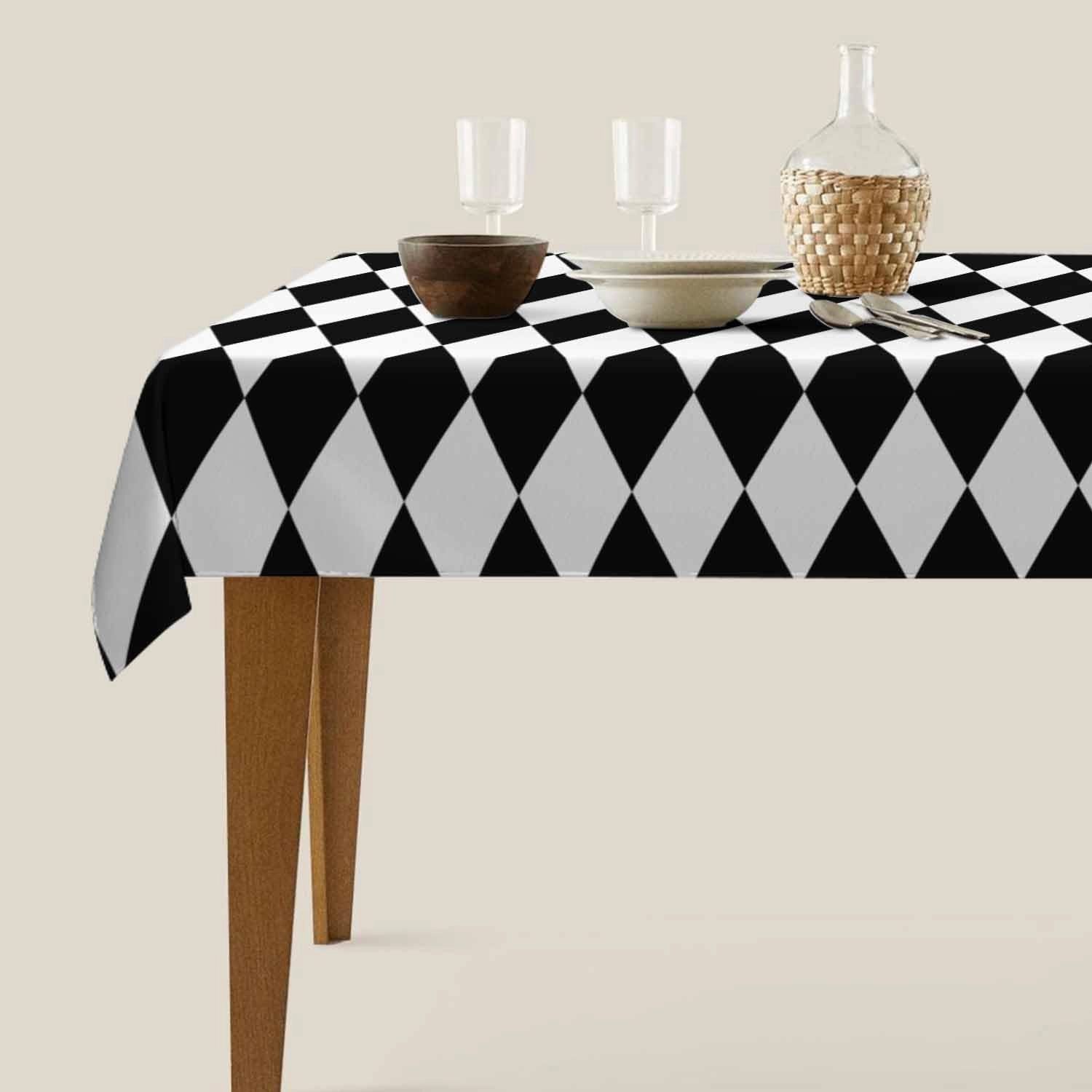 TKS MITLAN Diamond Decorative Rectangle Tablecloth Black White Diamond Pattern Polyester Table Cloths Kitchen Table Cover for Dining BBQ Picnic Coffee Table 60 x 84 Inch 6-8 Seats