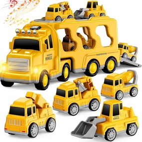 Toddlers Construction Toys for Kids 3-9 Year Old，5 in 1 Friction Power Vehicle Car for 3 4 5 6 7 Years Old Boys Girls，Carrier Truck Transport Toys for Christmas and Birthday Gifts