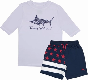 Tommy Bahama 2-Piece Swimsuit Set, Rash Guard & Swim Trunks 2-Pack Bundle Set for Boys and Toddlers