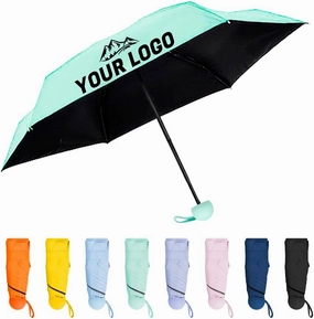 TopTie Custom Mini Travel Umbrella, Add Your Name Logo on Compact Umbrella for Sun & Rain