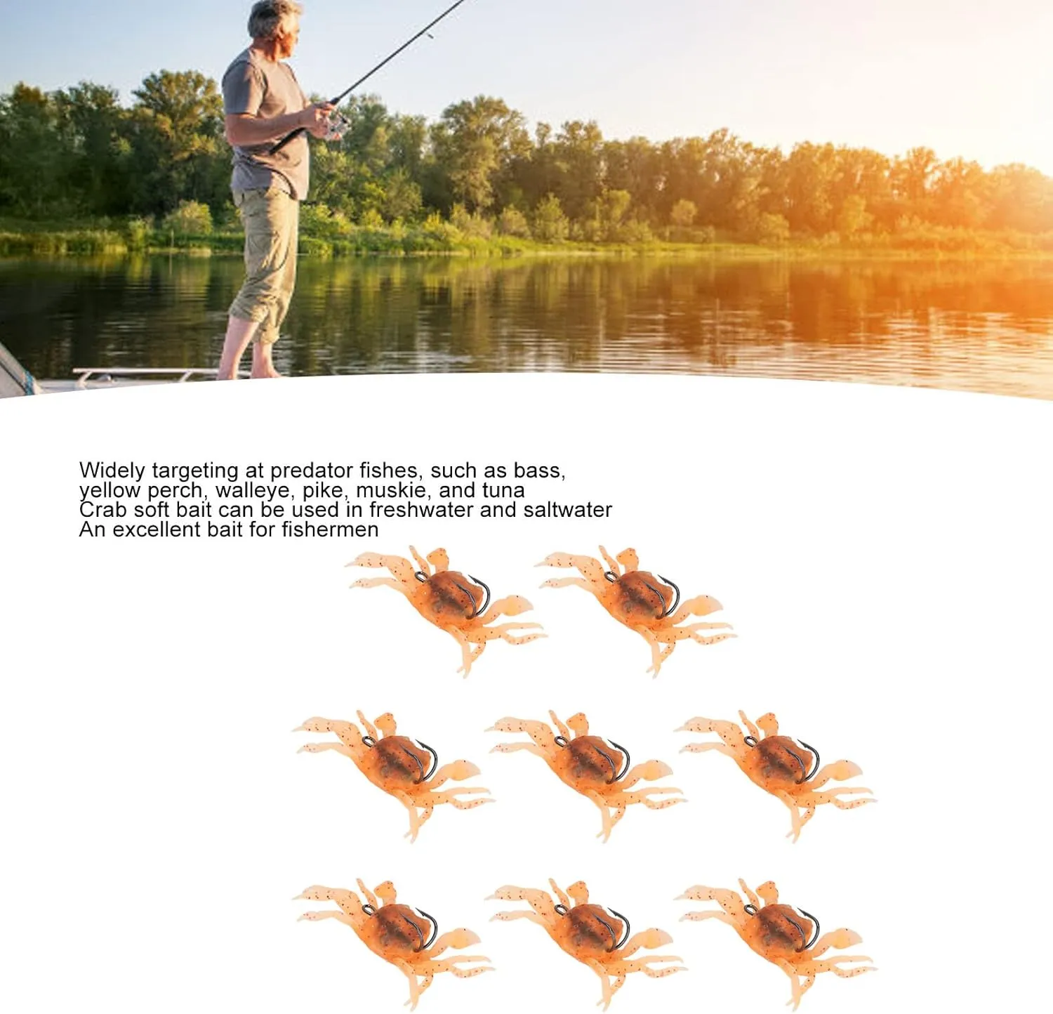 Topyond 8Pcs Artificial Crab Bait, 13cm Simulation Crab Soft Lure Fishing Bait, Suitable for Freshwater and Saltwater, 33.5g in Weight, with Hooks