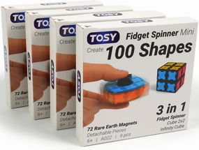 TOSY Magnet Fidget Spinner Mini - 8 blocks, 3 in 1 Toy: Transformable Fidget Spinner, Infinity Cube, 2x2 Puzzle Cube, Stress Relief, STEAM Magnet Tiles Birthday Gift for Kids/Boys/Girls/Adults, 4-pack