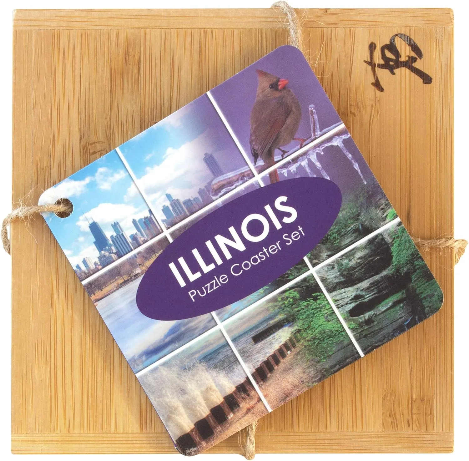 Totally Bamboo Illinois State Puzzle 4 Piece Bamboo Coaster Set with Case