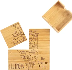 Totally Bamboo Illinois State Puzzle 4 Piece Bamboo Coaster Set with Case