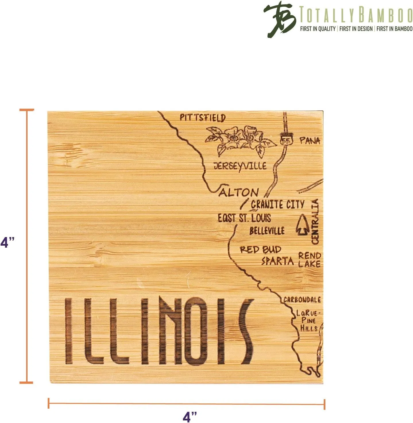 Totally Bamboo Illinois State Puzzle 4 Piece Bamboo Coaster Set with Case