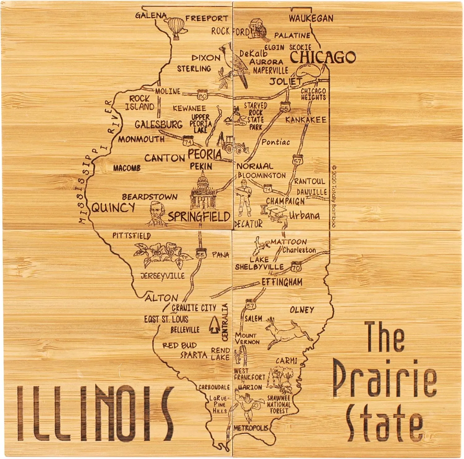 Totally Bamboo Illinois State Puzzle 4 Piece Bamboo Coaster Set with Case