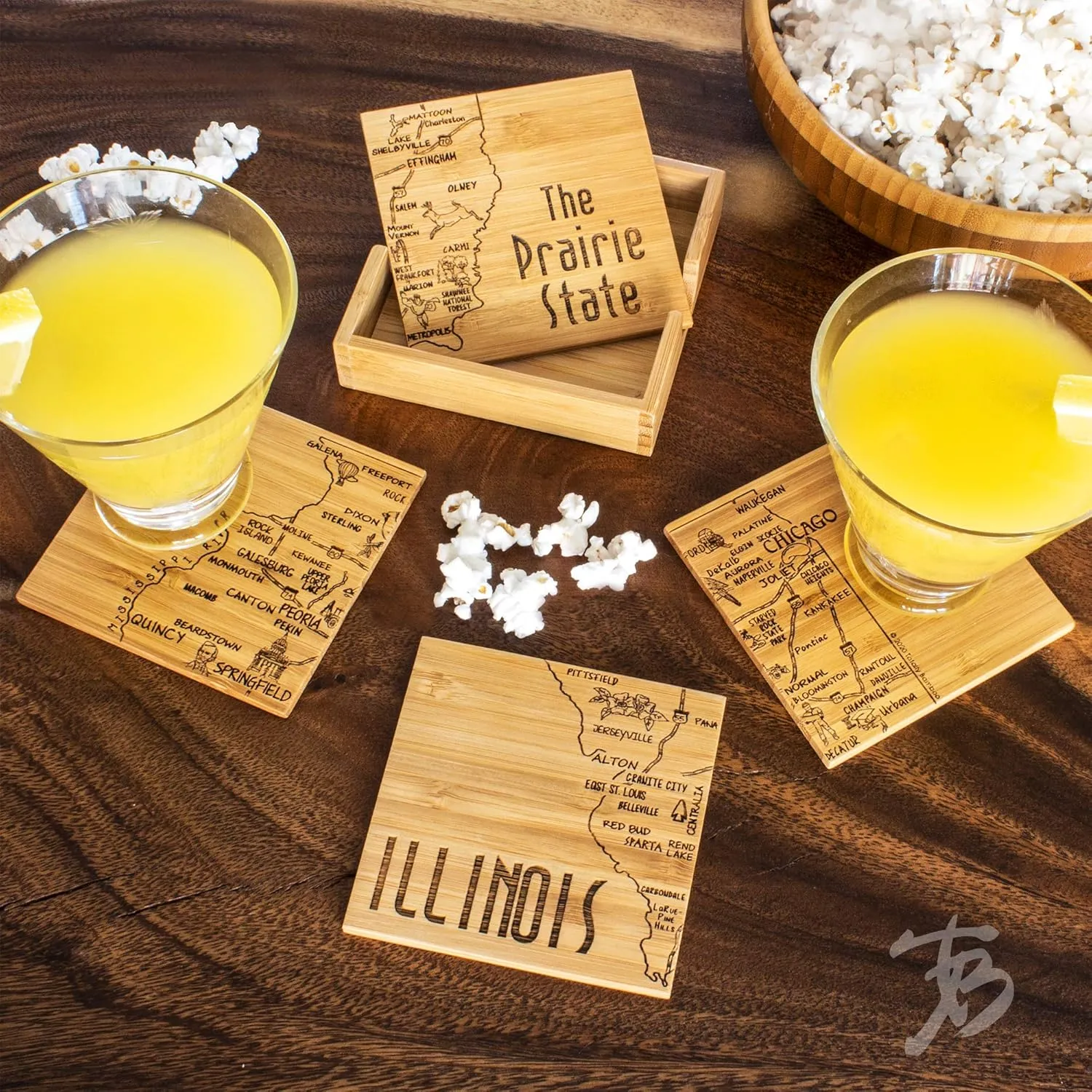 Totally Bamboo Illinois State Puzzle 4 Piece Bamboo Coaster Set with Case