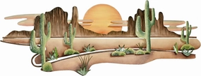Touch of Class Desert Serenity Wall Sculpture - Metal - Yellow, Brown, Beige, Green - Southwestern Style Decor for Bedroom, Living Room, Hallway, Foyer - Large Sunset, Cactus Art