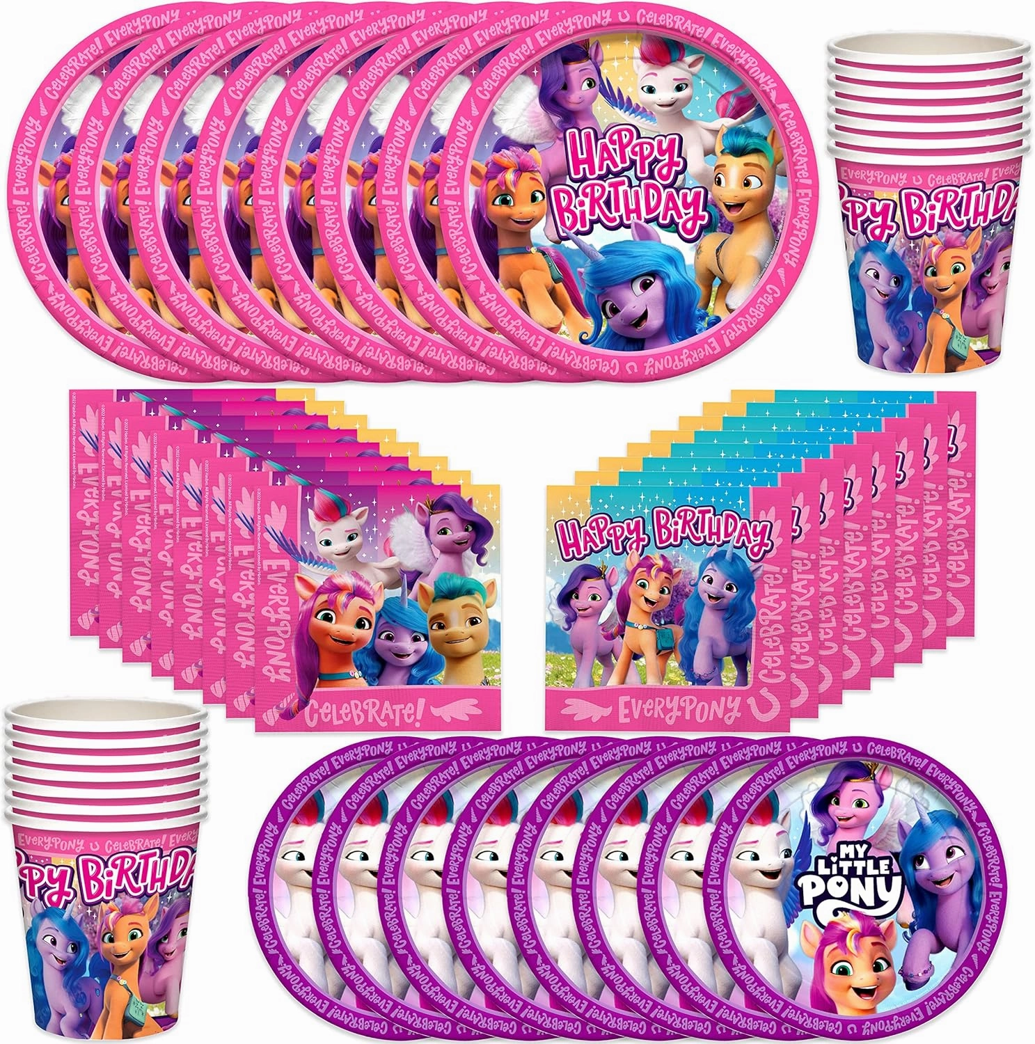 Treasures Gifted Officially Licensed My Little Pony Birthday Party Supplies - Serves 24 Guests - Dinnerware Classic Set - Plates, Cups and Napkins