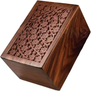 Tree of Life Wooden Keepsake Urn - Extra Small Fits 10 lbs Cremation Urns for Human Pet Ashes - Meaningful Memorial Adult Woo Box