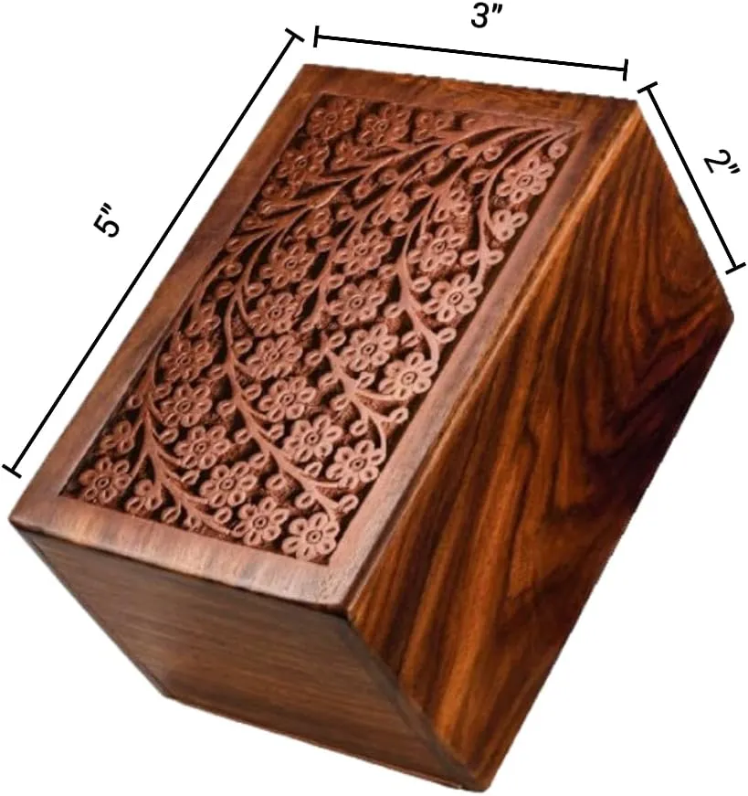 Tree of Life Wooden Keepsake Urn - Extra Small Fits 10 lbs Cremation Urns for Human Pet Ashes - Meaningful Memorial Adult Woo Box