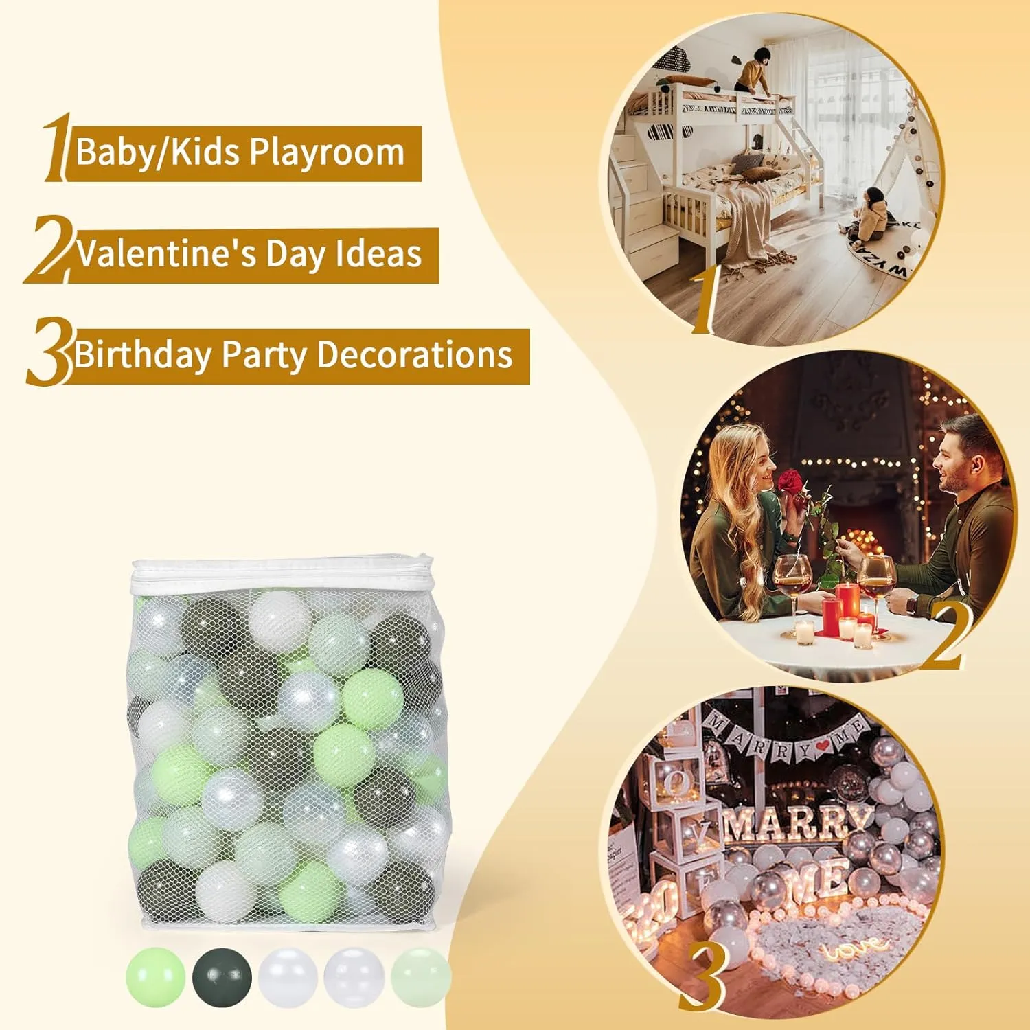 TRENDPLAY Plastic Balls for Ball Pits, Pack of 100 Hollow Balls, Perfect for Toddler Baby Pools,Party Decoration, 2.2 Inch 2.4 Inch 2.75 Inch