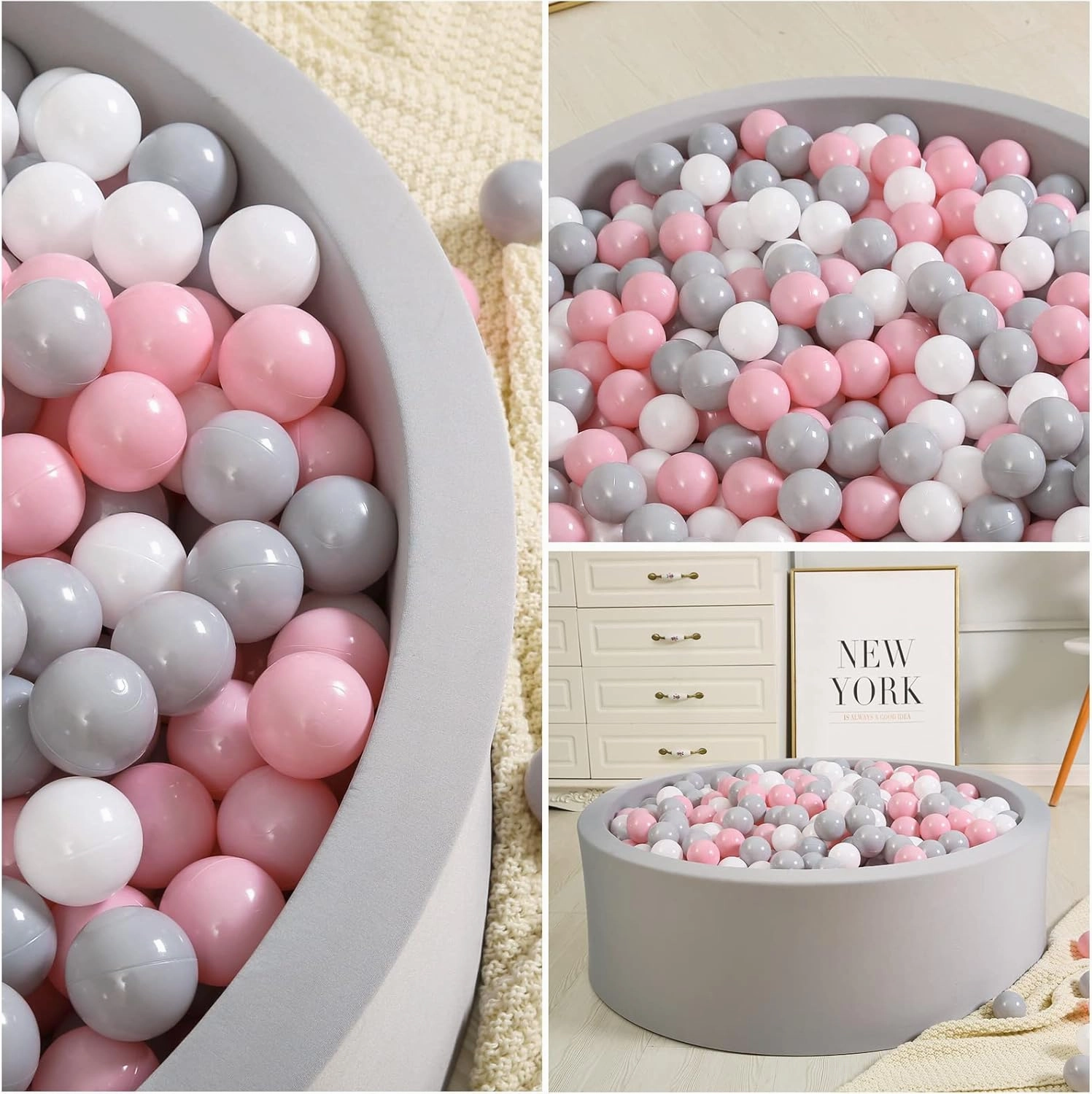 TRENDPLAY Plastic Balls for Ball Pits, Pack of 100 Hollow Balls, Perfect for Toddler Baby Pools,Party Decoration, 2.2 Inch 2.4 Inch 2.75 Inch