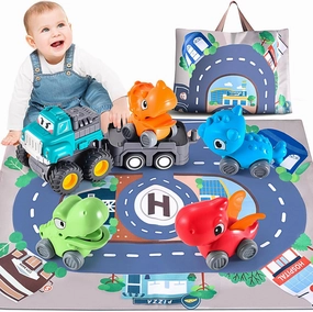 Truck Car Construction Vehicle Toys for 1 Year Old Boy with Playmat (Storage Bag), Baby Toys 12-18 Months Toddler Toys Age 1-2, First Birthday Gift for 1 2 Year Old Boy