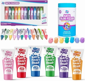 Tub Works® My Colorful Bath™ Kids Bath Set | Nontoxic | Fizzy Bath Color Tablets (150 Count), Smooth™ Bath Crayons (12 Pack) & Bath Paint Soap (6 Pack) | Creative Bath Toys for Toddlers & Kids