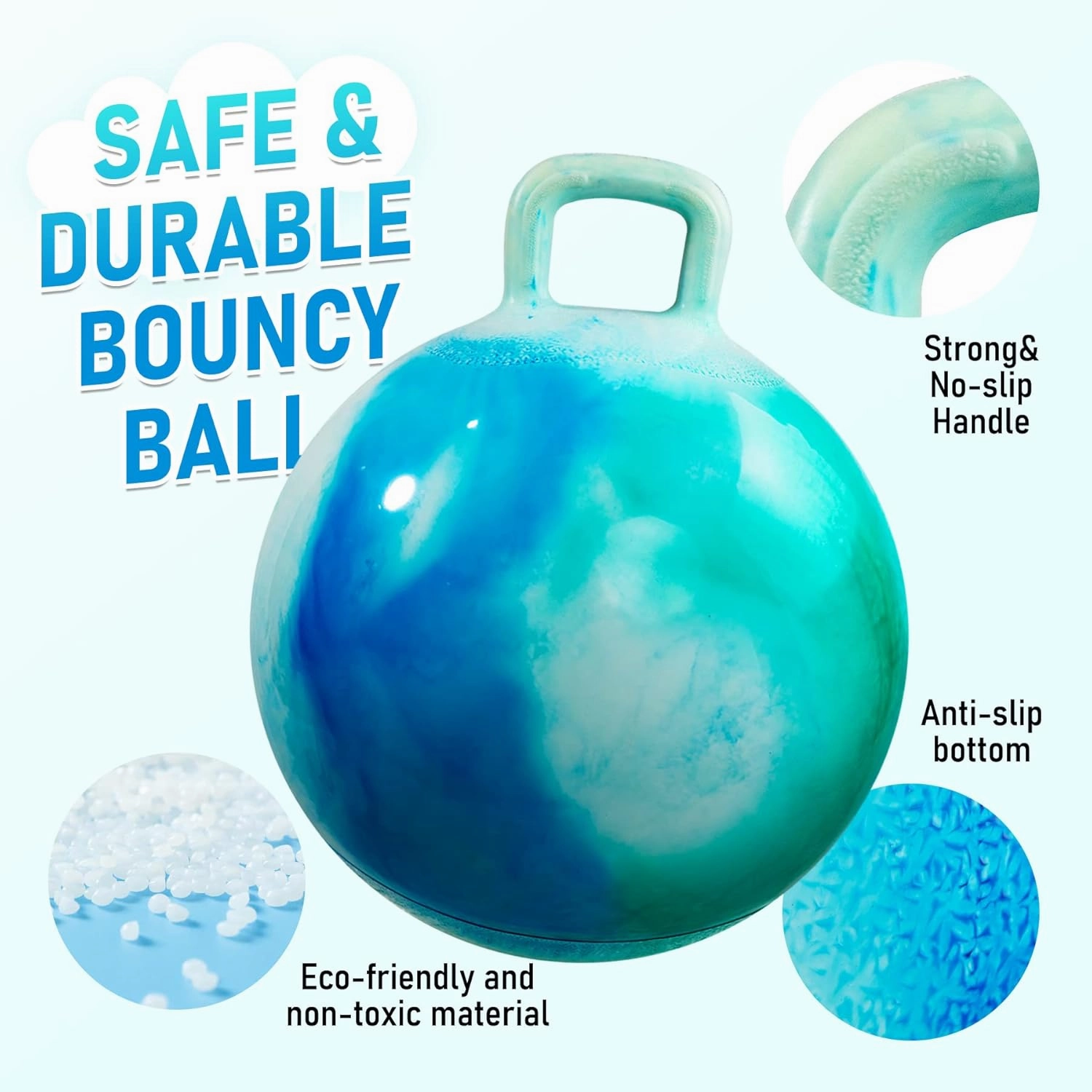 U&C Planet Hopper Ball 18 inches Bouncy Ball with Handle for Kids Age 3-6 Hoppity Hop Sit and Bounce Jumping Hopping Ball with Pump and Gift Box Great Gift for Birthday Christmas, Clouds