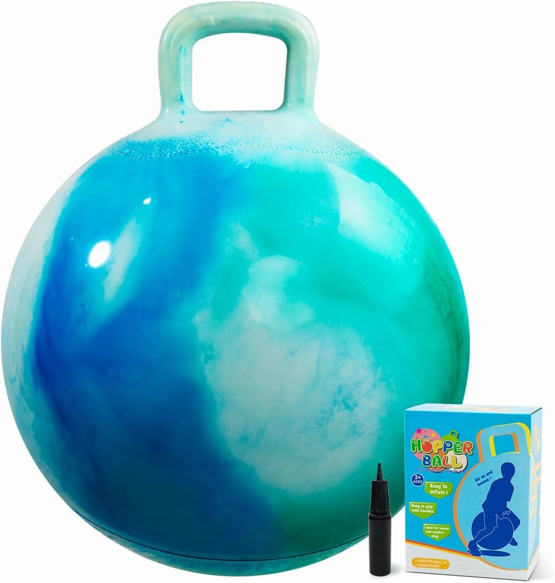 U&C Planet Hopper Ball 18 inches Bouncy Ball with Handle for Kids Age 3-6 Hoppity Hop Sit and Bounce Jumping Hopping Ball with Pump and Gift Box Great Gift for Birthday Christmas, Clouds