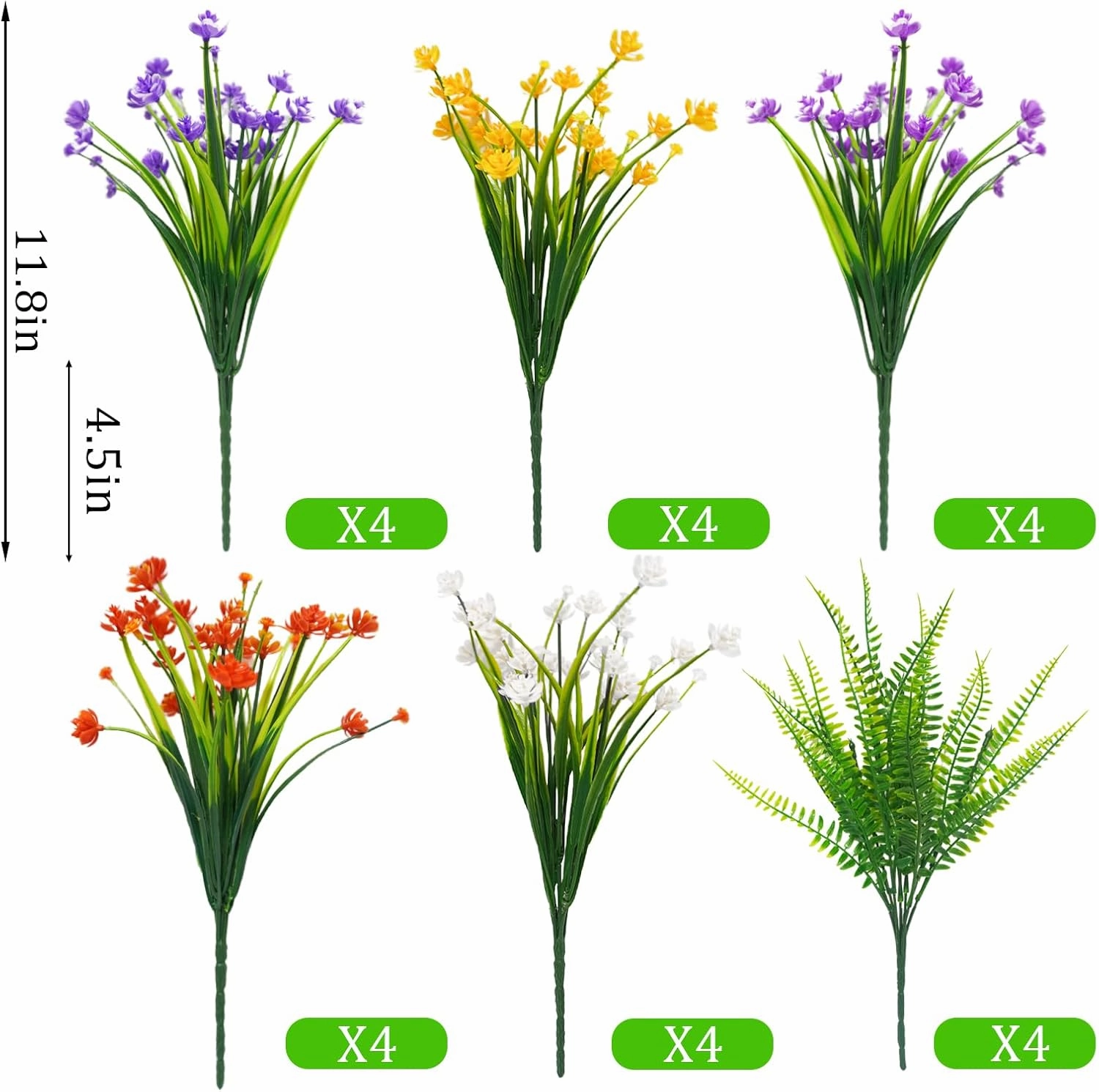 Uieke 24PCS Artificial Flowers for Outdoors UV Resistant Fake Flowers with Bostern Ferns Shrubs Faux Plastic Greenery Plants for Outdoor Garden Window Box Home Indoor Decor