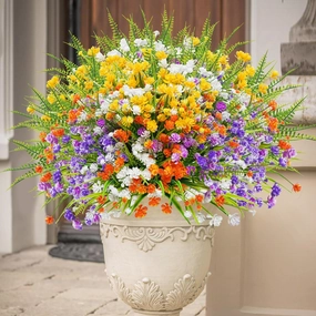 Uieke 24PCS Artificial Flowers for Outdoors UV Resistant Fake Flowers with Bostern Ferns Shrubs Faux Plastic Greenery Plants for Outdoor Garden Window Box Home Indoor Decor