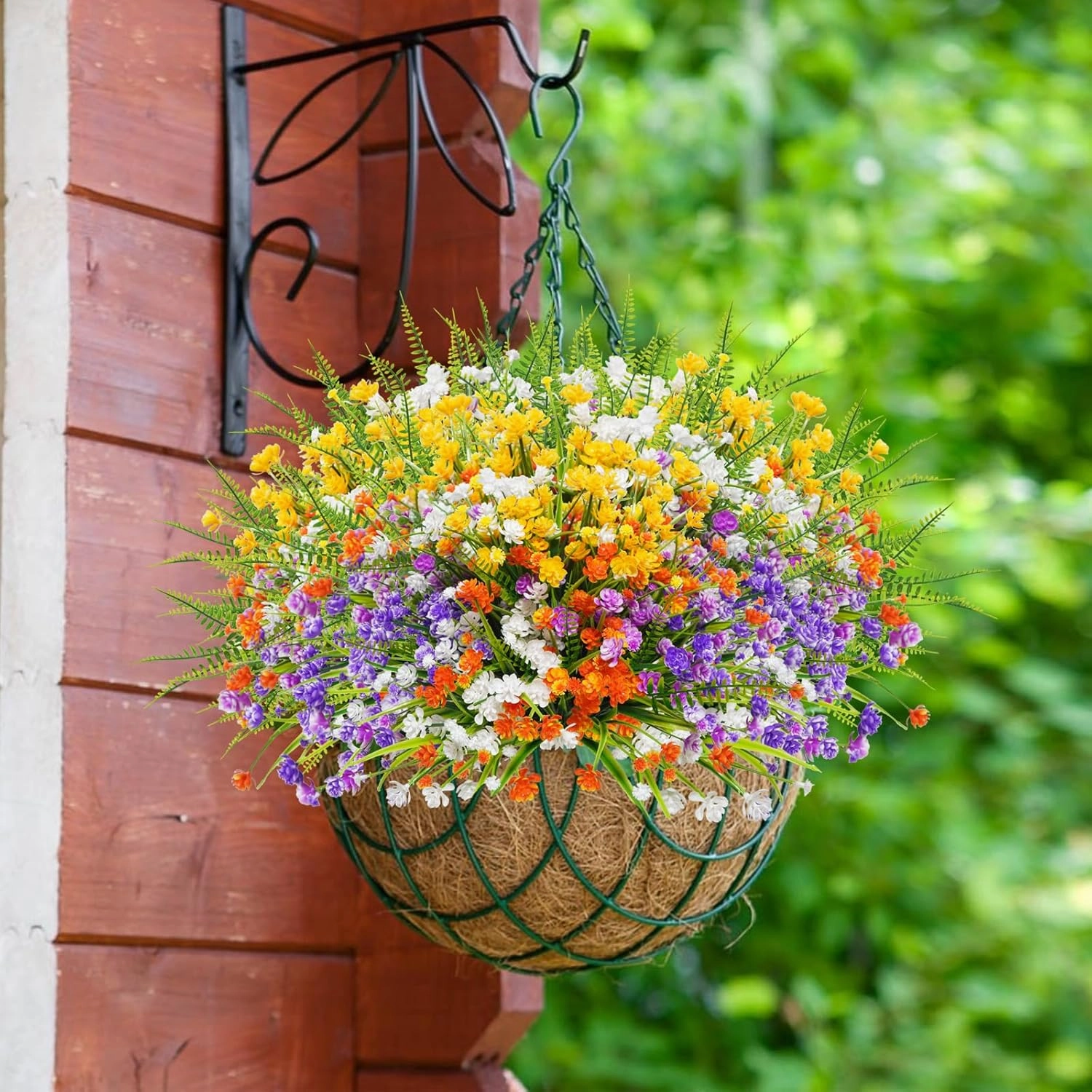 Uieke 24PCS Artificial Flowers for Outdoors UV Resistant Fake Flowers with Bostern Ferns Shrubs Faux Plastic Greenery Plants for Outdoor Garden Window Box Home Indoor Decor