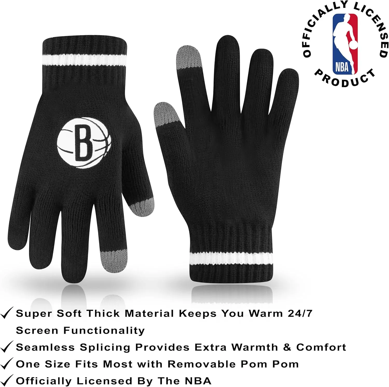 Ultra Game Adult's NBA Official Super Soft Winter Beanie Knit Hat with Extra Warm Touch Screen Gloves
