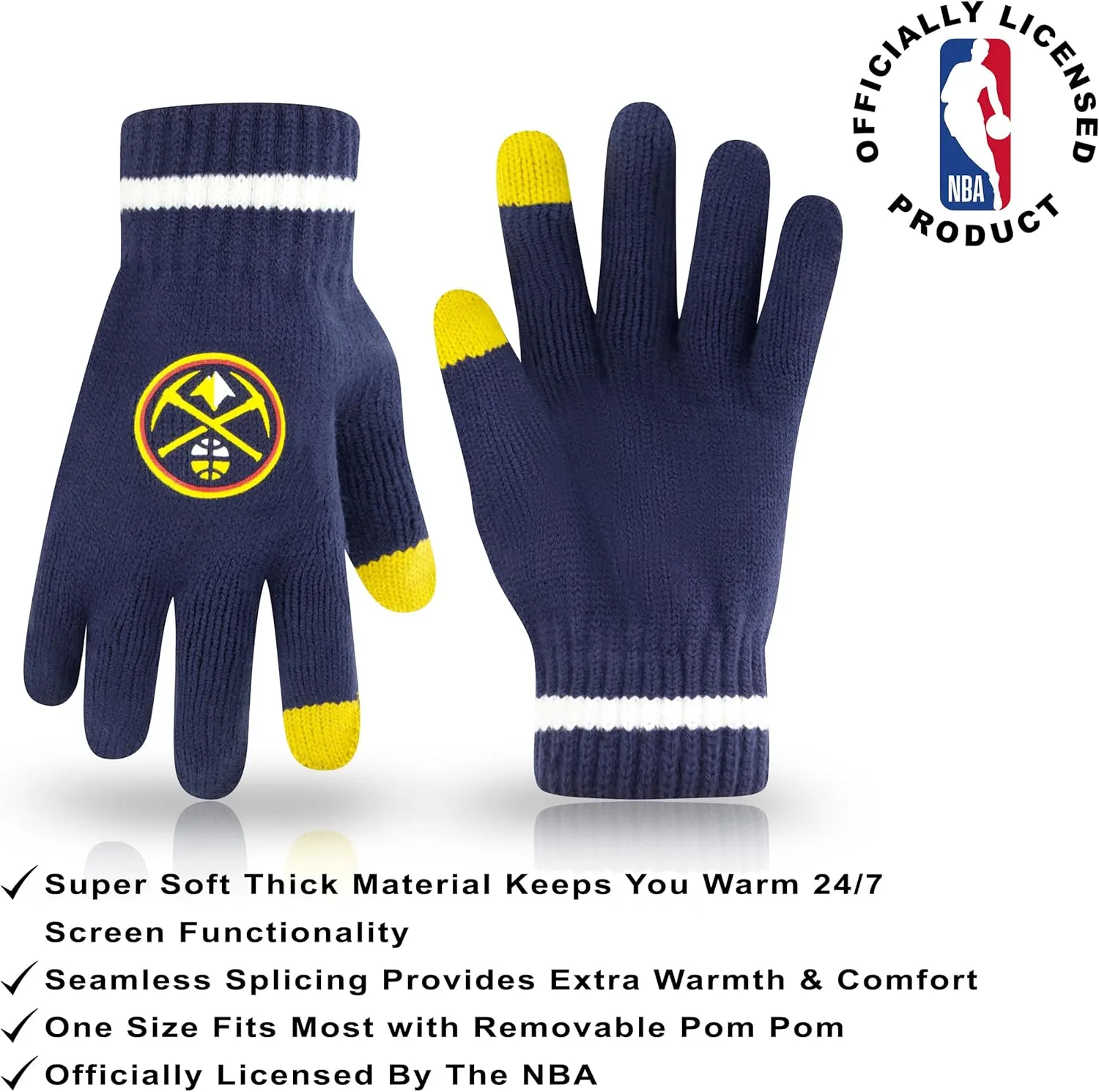 Ultra Game Adult's NBA Official Super Soft Winter Beanie Knit Hat with Extra Warm Touch Screen Gloves