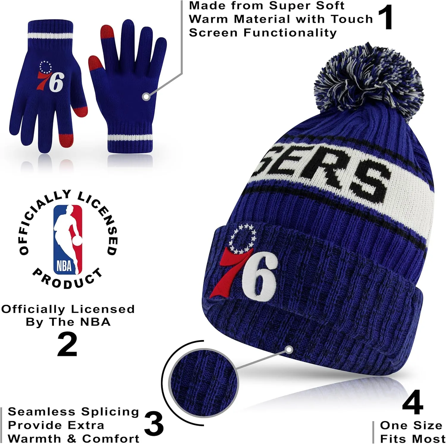 Ultra Game Adult's NBA Official Super Soft Winter Beanie Knit Hat with Extra Warm Touch Screen Gloves