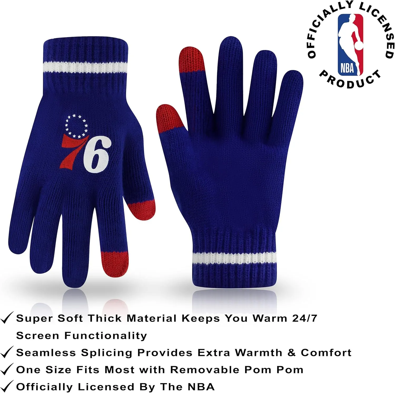Ultra Game Adult's NBA Official Super Soft Winter Beanie Knit Hat with Extra Warm Touch Screen Gloves