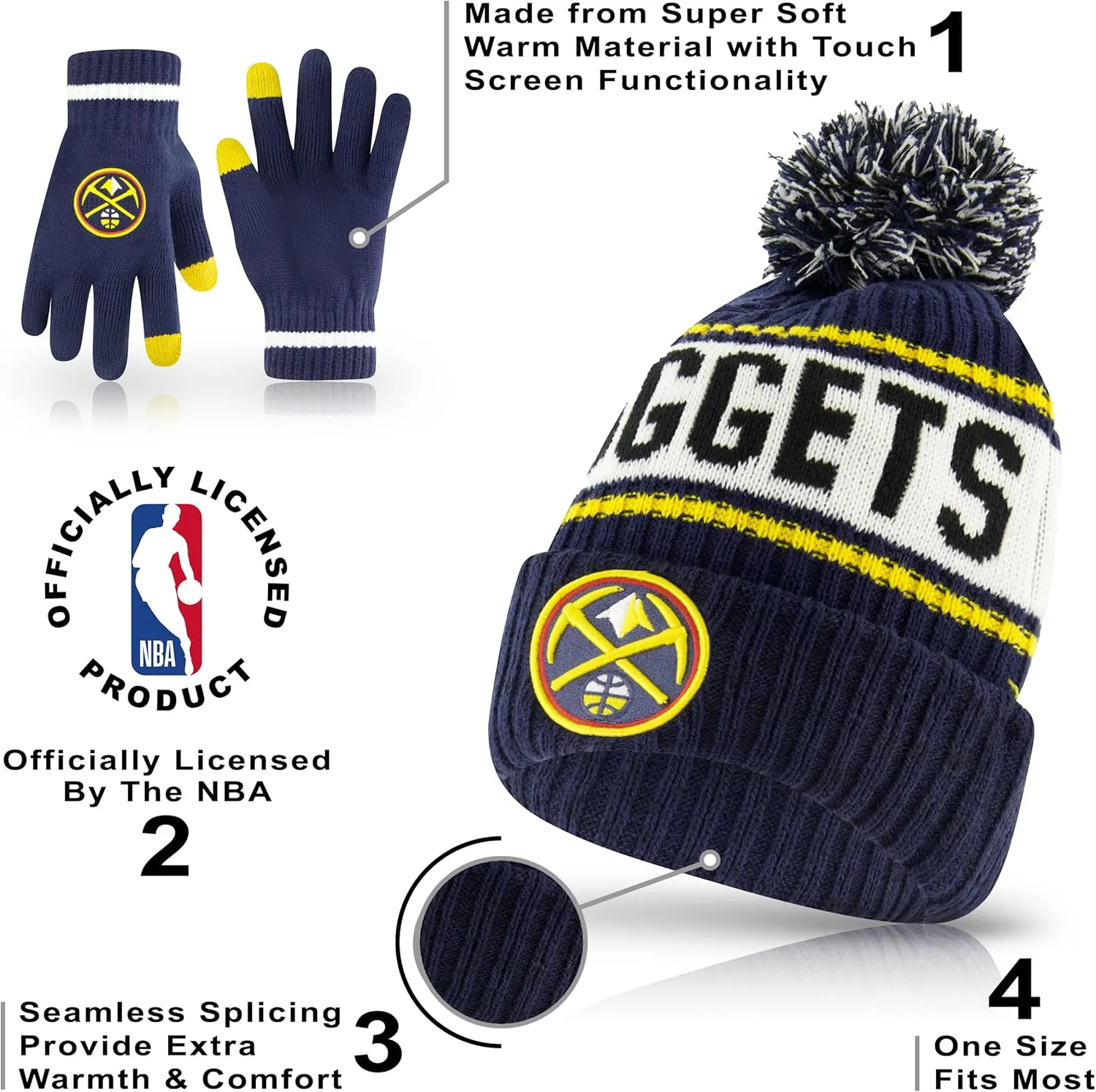 Ultra Game Adult's NBA Official Super Soft Winter Beanie Knit Hat with Extra Warm Touch Screen Gloves