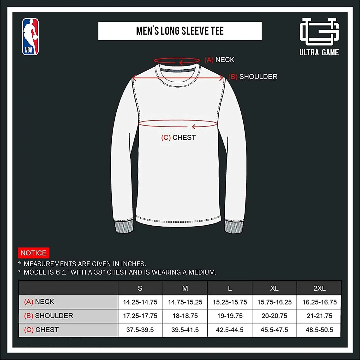 Ultra Game Men's NBA Official Super Soft Game Day Long Sleeve T-Shirt