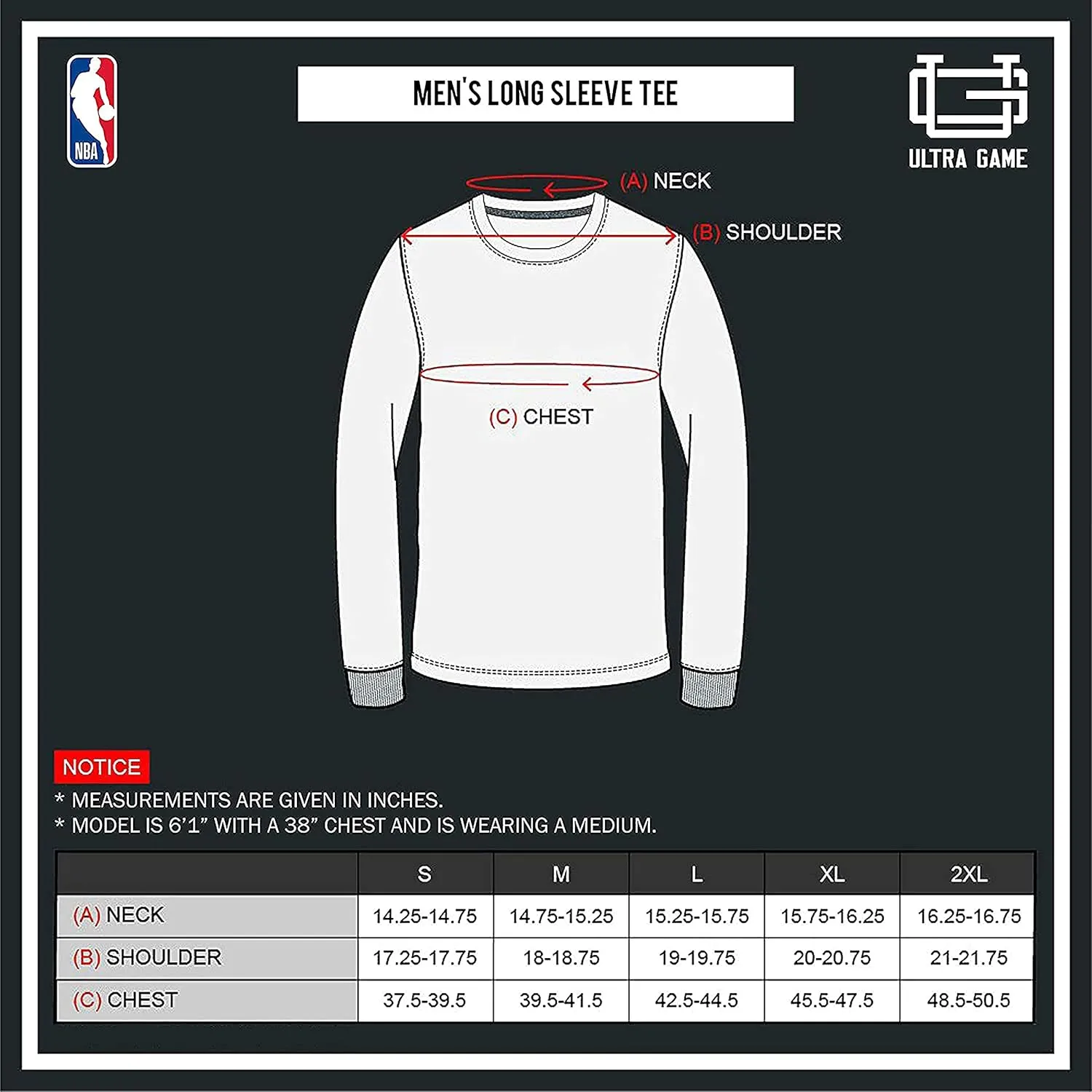 Ultra Game Men's NBA Official Super Soft Long Sleeve T-Shirt