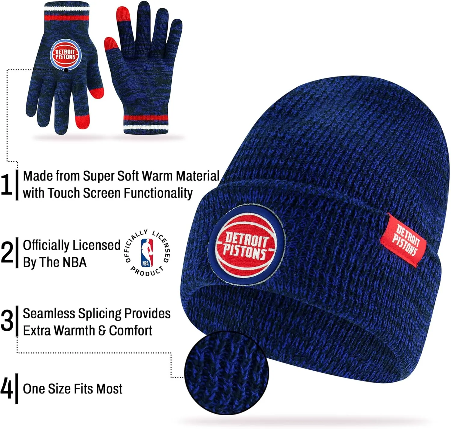 Ultra Game NBA Official Men's Super Soft Winter Beanie Knit Hat with Extra Warm Touch Screen Gloves